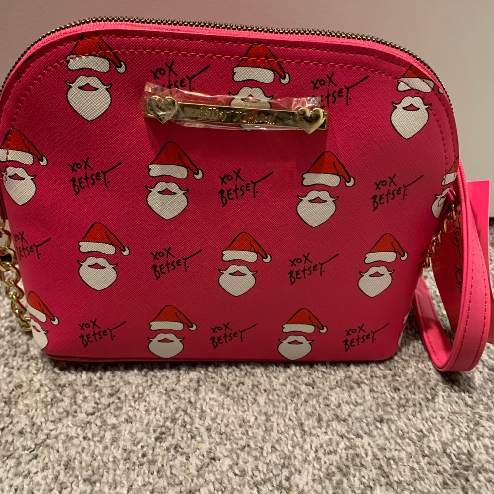 Betsey Johnson Festive Pink Santa Crossbody Bag